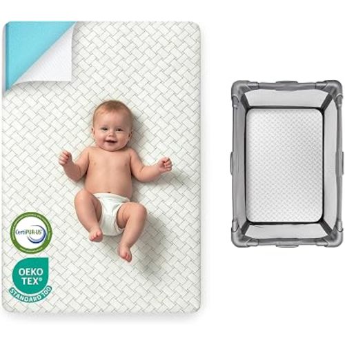 PanKers Pack and Play Mattress 38"x26"x3" – Dual Sided Memory Foam Pack N Play Mattress Pad with Breathable Removable Cover, Non-Slip Bottom, Firm & Plush Support for Baby