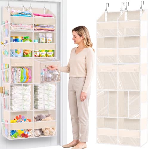 Ofiray-home Extra Large Door Storage of 8 Compartments & 2 Drawers | 20" wide, 80 lbs for heavy family use, 10 side pockets, fits doors for closet, nursery, entryway, dorm, RV, laundry room
