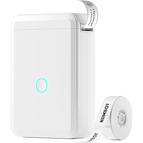 NIIMBOT D110 Label Maker Machine with Tape, Small Label Printer Bluetooth Connection Multiple Templates Available for Phone Easy to Use for Office Home Organization Rechargeable White