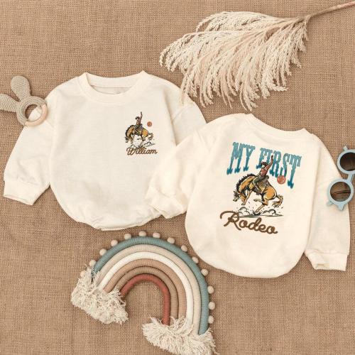 Personalized My First Rodeo Bubble Romper, Western Cowboy With Horse Romper, Western Baby Outfit, 1st Rodeo, Newborn, Infant Clothing