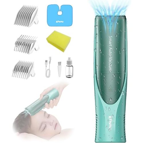 Baby Hair Clippers, Electric Quiet Vacuum Hair Clipper for Kids, Baby Hair Cutting Kit for Child Aged 0-12, Ceramic Blade Rechargeable Waterproof Trimmer, Infants Toddlers Children and Autism