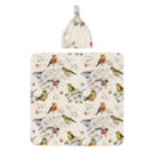 Qekee Little Birds Print Newborn Swaddle Blanket with Hat Set Baby Swaddle Set Hospital Receiving Blankets for Girls Boys