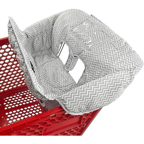 2-in-1 Shopping Cart and High Chair Cover for Baby, Padded Cover, Fold'n Roll Style, Portable with Carry Bag (Gray Chevron)