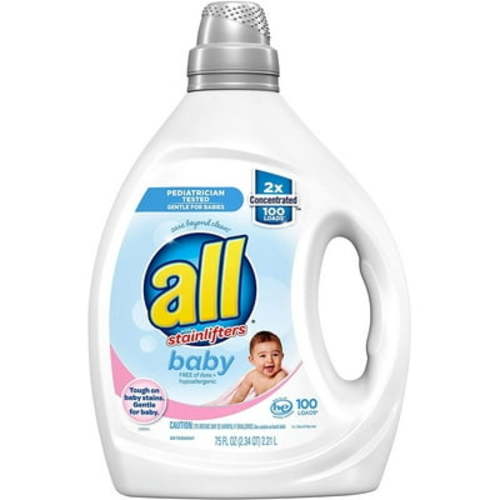 all Liquid Laundry Detergent, Gentle for Baby, Unscented & Free of Dyes, 100 Loads