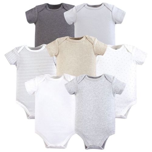 Hudson Baby Cotton Bodysuits 7pk, Neutral Basic, 0-3 Months