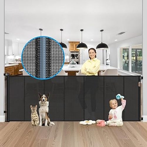 Reinforced 42" Extra Tall X 200" Extra Wide Baby Gate Retractable Baby Gate Extra Tall Dog Gate Outdoor Retractable Gate Extra Long Baby Gate for Large Opening Retractable Dog Gate Extra Tall Pet Gate