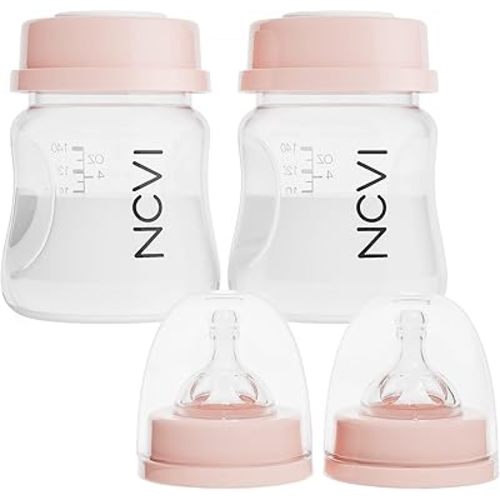 NCVI Baby Bottles Compatible with NCVI Breast Pump 8782/8780-2, Breast Milk Storage Bottles with Nipples and Travel Caps, Anti-Colic, BPA Free, 4.7oz/140ml, 2 Count