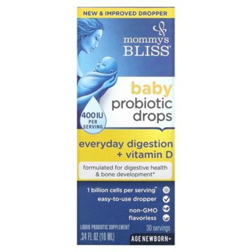 Mommy's Bliss Baby Probiotic Drops + Vitamin D, New Born+, 400 Iu, 0.34 Fl Oz (10 Ml)