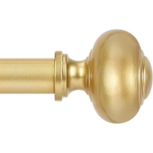 Gold Curtain Rods for Windows 48 to 84 Inch(4-7ft),1 Inch Heavy Duty Curtain Rods with Imitation Wood Grain Finials, Boho Adjustable Drapery Rod of Window Treatment