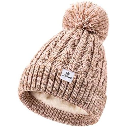 HAITHO Kids Toddler Winter Hat with Pom Pom, 2 Size Kids Beanie Hats for Girls Boys, Cute Warm Fleece Lined Knit Beanies Cap