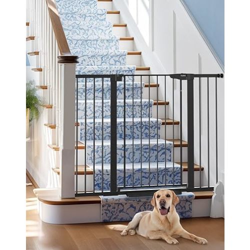Cumbor 36" Extra Tall 29.7-51.5" Wide Baby Gate, Safety Dog Gate for Stairs, Easy Walk Thru Auto Close Pet Gates for The House, Doorways, Child Gate Includes 4 Wall Cups, Black