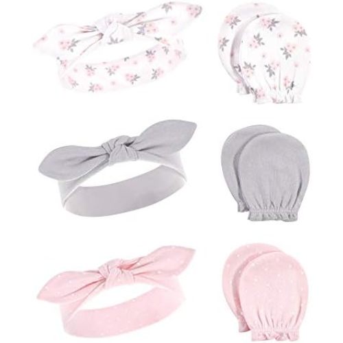 Hudson Baby Baby Girls' Cotton Headband and Scratch Mitten Set