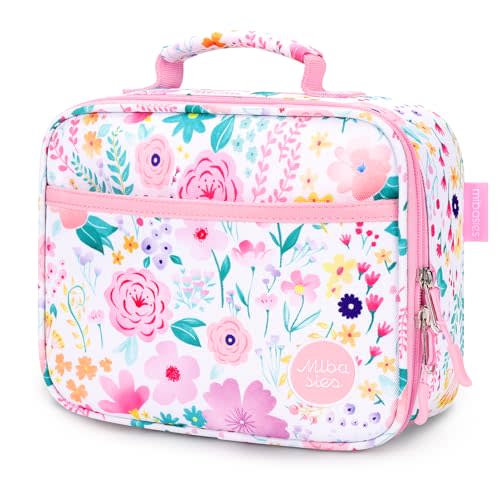 mibasies Kids Lunch Box for Girls Toddler, Insulated and Reusable Lunch Bag for School, Flower Pink