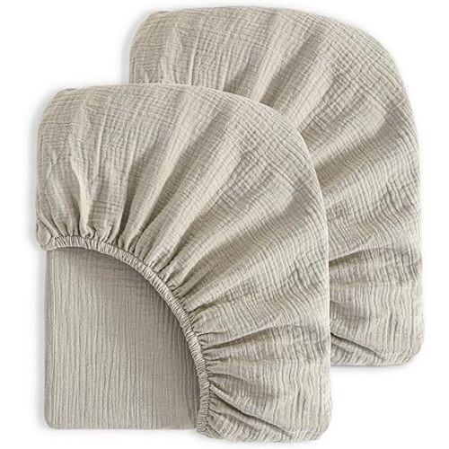 NTBAY 2 Pack Muslin Cotton Mini Crib Sheets, Soft and Breathable Double Layer 24x38 Baby Crib Sheets for Mini Crib and Toddler Mattresses, Boys, Girls, Unisex, Khaki, 24x38 Inches