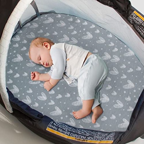 Bassinet Fitted Sheets Compatible with Graco Pack ‘n-Play Dome LX Bassinet(not playard), 2 Pack, 100% Jersey Knit Cotton Sheets, Grey Print for Baby - Gray - for Graco Pack ‘n-Play Dome LX Bassinet