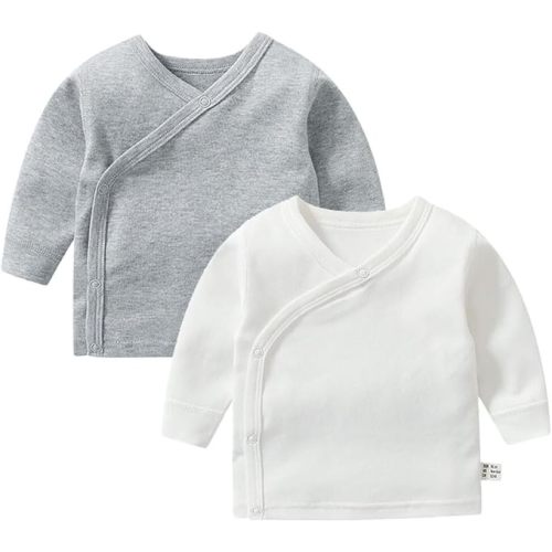 Unisex Baby Infant Long Sleeve Side-Snap Shirts Newborn Boys Girls Soild Color Cotton Kimono Tops Tee