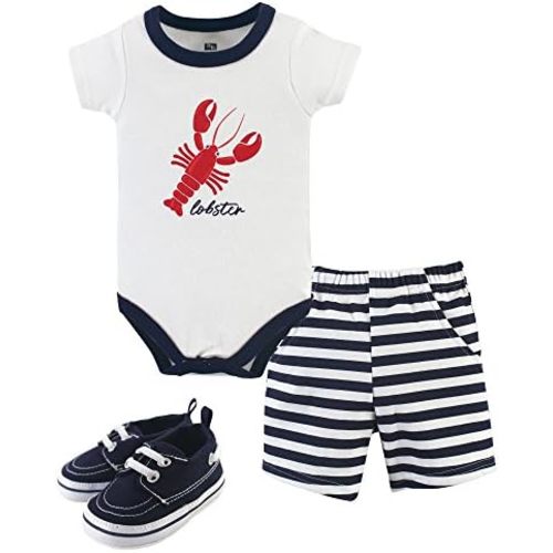 Hudson Baby Unisex Baby Cotton Bodysuit, Shorts and Shoe Set