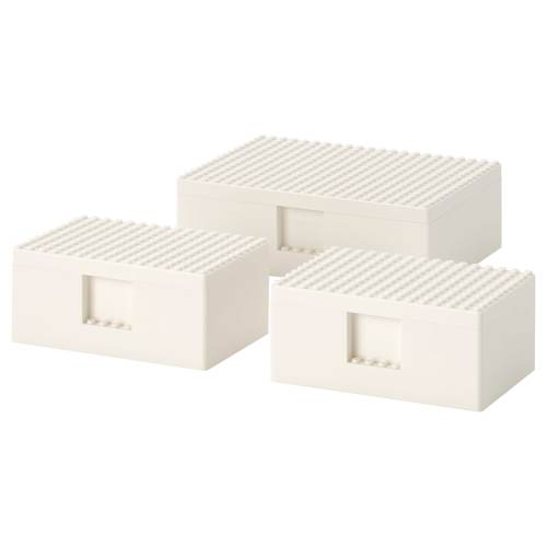 BYGGLEK LEGO® box with lid, set of 3 - white