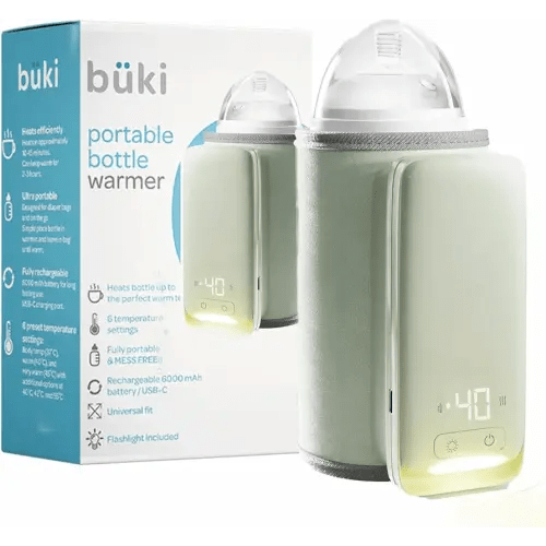 KinderSense Portable Bottle Warmer for Breastmilk or Baby Formula, by Kindersense - Leak-Proof Travel Warmer for Baby Bottles with Battery-Powered Temperature Display and Flashlight