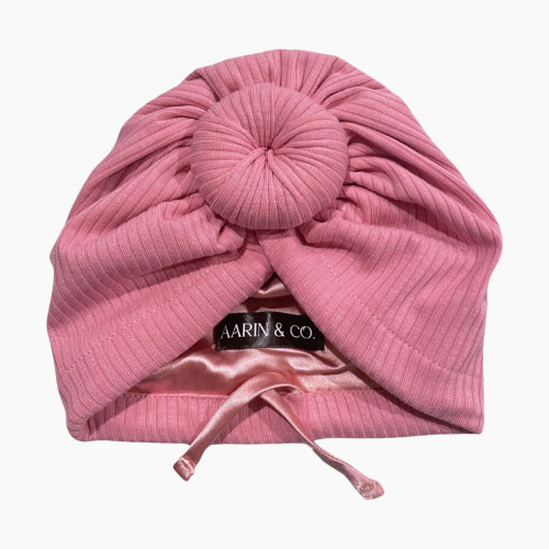 Aarin & Co. Adjustable Satin Lined Turban - Mauve, 0-3 M