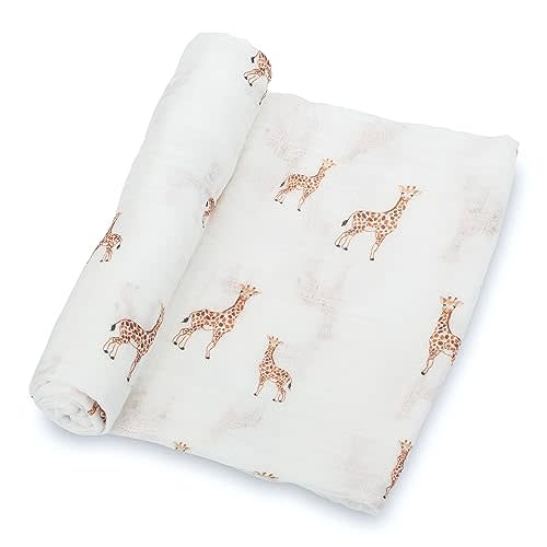 LollyBanks Baby Muslin Swaddle Blanket | 100% Cotton | Extra-Large 47 x 47 inches | Lightweight, Breathable, and Featuring Charming Giraffe Prints