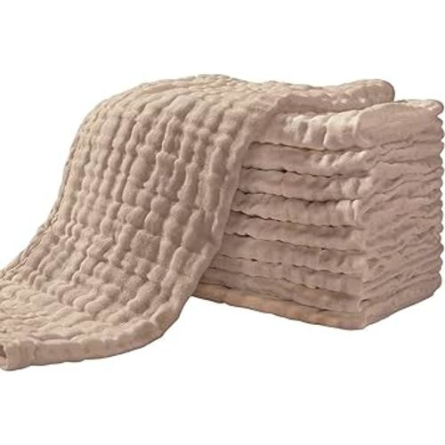 Yoofoss Muslin Burp Cloths for Baby 10 Pack 100% Organic Cotton Baby Washcloths for Boys Girls Large 20''X10'' Super Soft and Absorbent Brown