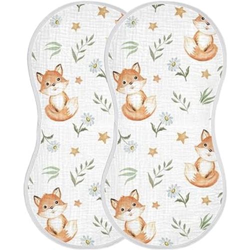 Baby Burp Cloths 2 Pack- Fox Baby Cartoon Super Absorbent and Soft Burping Rags - Cotton Burp Clothes Set for Boys and Girls