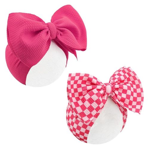 2PCS 7’’ Hot Pink Bows for Baby Girls Checkered Headband Pink Bow Infants Toddler Hair Accessories Newborn Headbands Hair Bow Baby Clothes
