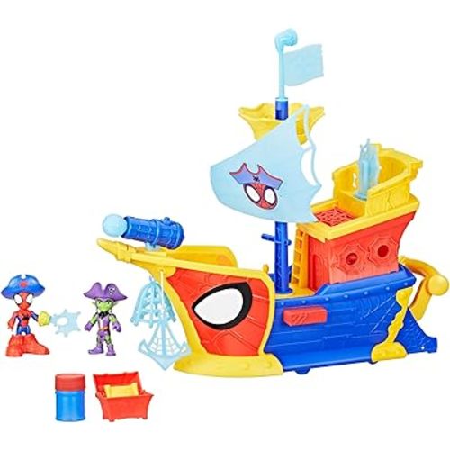 SPIDEY AND HIS AMAZING FRIENDS Marvel Water-Webs Webs Ahoy Bubble Pirate Ship Toy, 3-Inch Action Figures & Boat Playset, Super Hero Toys, 3+ Years