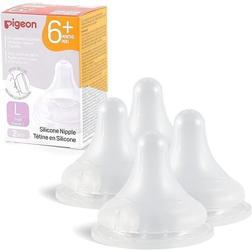 Pigeon Silicone Nipple (L) with Latch-On Line, Natural Feel, 6+ Months, 4 Counts