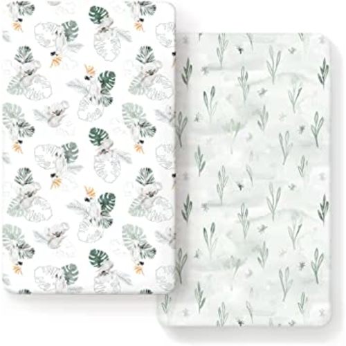 Stretch Ultra Soft Jersey Knit Fitted Crib Sheets Set 2 Pack, Fits All Standard Crib Mattress Pads Safe and Snug, Crib Fitted Sheet for Baby, Stylish Watercolor Animals for Baby, Mint Green
