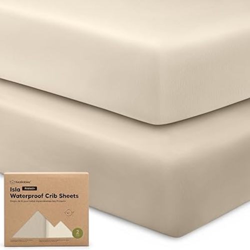 2-Pack Waterproof Crib Sheets for Boys, Girls - Viscose Derived from Bamboo Crib Sheets Neutral, Crib Mattress Protector Sheet, Soft Toddler Bed Sheets, Fitted Baby Crib Sheets Girl, Boy (Ecru)