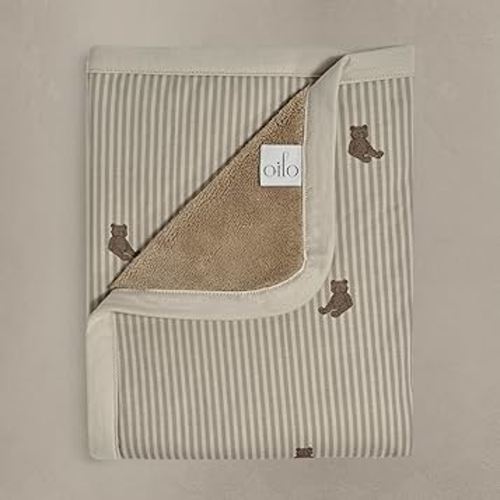 Oilo Baby Blanket, Luxury Plush Chenille Backing & Organic Cotton Jersey Print, Double Layered, 30" x 40", Rolled Jersey Edge Trim, Infant & Toddler Size, Heirloom Organic Collection, Bear