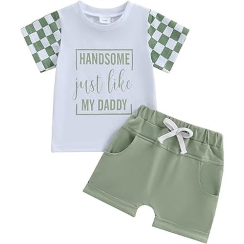 MoZiKQin Baby Boy Summer Clothes Cute Letter Print Short Sleeve Tshirt and Shorts Set Toddler Summer Outfits for Boys