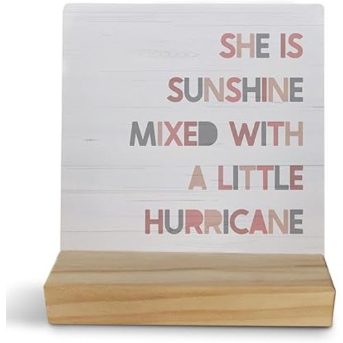 Boho Wooden Sign - Toddler Girl Room Nursery Shelf Decor, Bedroom Decor, She Is Sunshine Mixed with a Little Hurricane