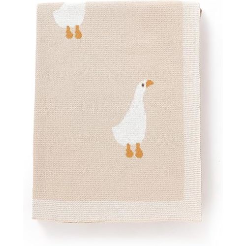 Baby Blanket 100% Cotton Knitted Soft Blanket for Newbron with Lovely Zebra, 100 x 80cm (camel-goose)