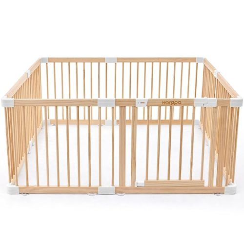 HARPPA Baby Gate Playpen Wooden Playpen for Babies and Toddlers Large Play Yards Baby Fence Play Area 57 x 57 x 24 inch