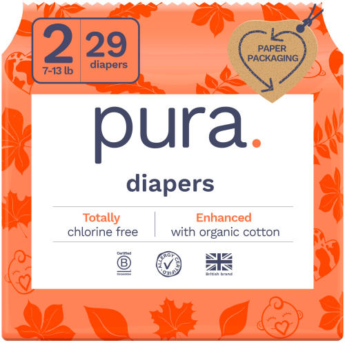 Pura Sensitive Soft Sustainable Baby Diapers Size 2, 29 Count (Choose Your Size and Count)