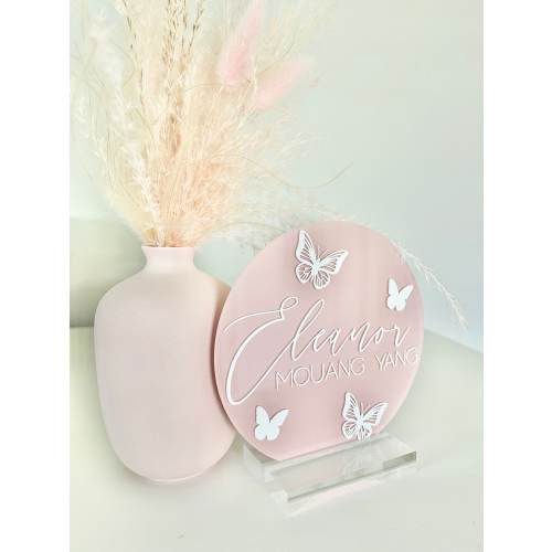Acrylic Butterfly Sign Baby Girl Announcement Sign Baby Name Sign Light Pink Butterfly Sign Nursery Name Sign Birth Baby Hospital Photo Prop