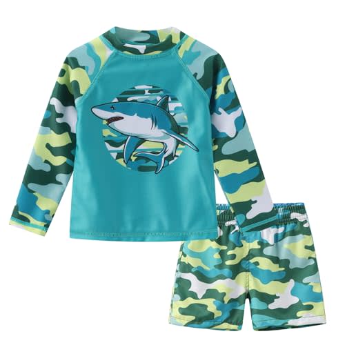 Toddlers and Baby Boys Rash Guard Swim Set for Boys Long Sleeve Bathing Suits with Swim Trunks Two Piece Swimwear