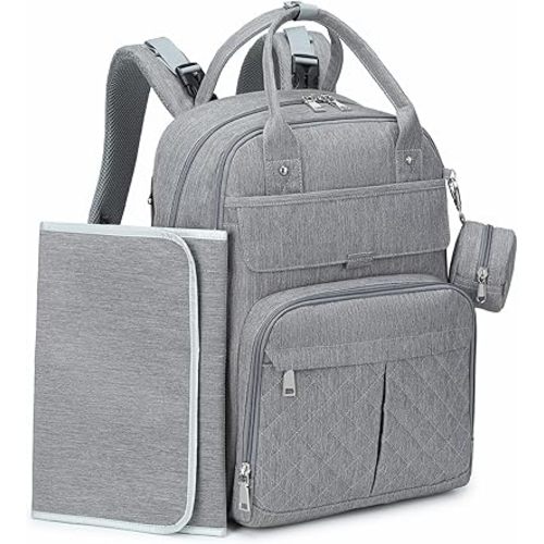 MOONBABY Diaper Bag Backpack, Baby Diaper Bags with Portable Changing Pad and Pacifier Case, Multifunctional Travel Diaper Backpacks, Unisex Baby Bags, Grey