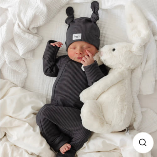 Baby Onesie & Double Knot Hat- Slate
