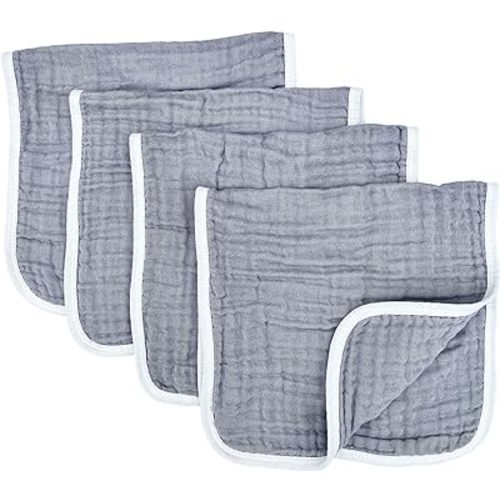 Muslin Burp Cloths Large 20 by 10 Inches 100% Cotton 6 Layers Extra Absorbent and Soft (Grey)
