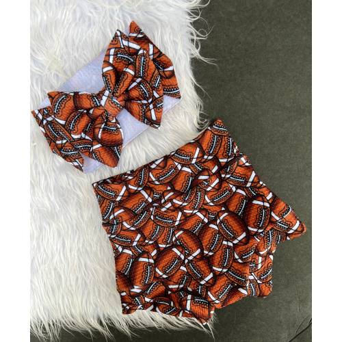 Football High Waisted Baby Girl Bummies/ Girl Football Outfit/Boy Football Bummies/ Bummie and Head Wrap Set/ Bummies/Shorts/Shorties/baby
