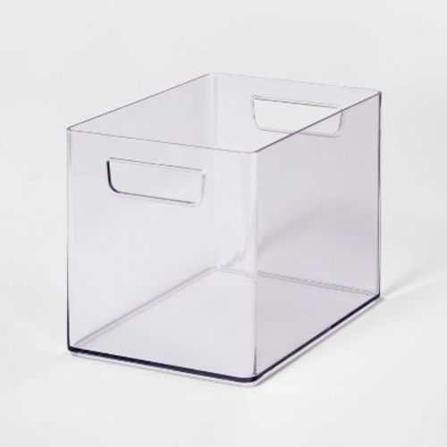 Large Bathroom Organizer Bin With Handles Clear - Brightroom™: Petg, 6.5" Height, 12" Depth, 9" Width, Organizing Bin