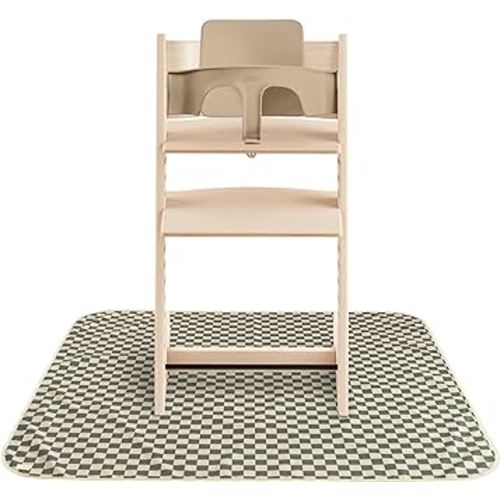 mushie Baby Splat Mat 42.5x42.5 Inch (Olive Check) | Water Resistant for Under High Chair and Infant Play