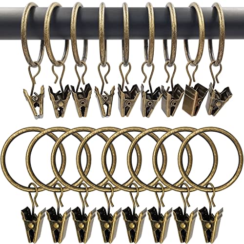 WeeksEight 100 Pack Bronze Curtain Rings with Clips, Curtain Hooks Hangers Clip Rings for Hanging Drapes Bows Hat, Drapery Rings 1.26 in I D, Fits up to 1 in Diameter Curtain Rod.
