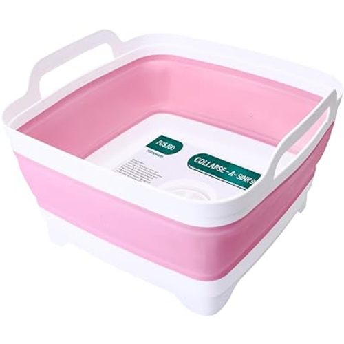 2.4 Gal(9L) Collapsible Dish Basin with Drain Plug,Space Saving Multiuse Foldable Sink Tub,Dishpan,Kitchen Sink for Camping,Plastic Tub,Vegetable Washing,RV…