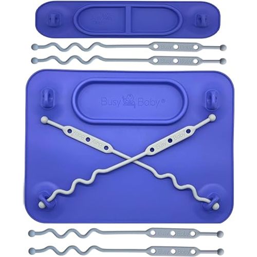BUSY BABY Silicone Mat Bundle - 1 Original Mat Plus 1 Mini Mat, Strong Suction Cups, 6 Straps to Secure Baby Essentials and Keep Them Off The Floor, Baby Led Weaning, Travel Sleeve Included