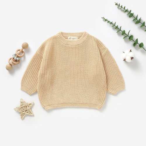 Tiny Alpaca | Organic Natural Cotton Baby Knitted Sweater | 0-3 Years | Cream